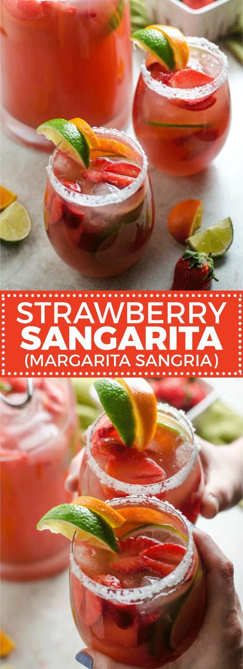 Spend this weekend sipping Strawberry Sangarita-- the love child of margaritas and sangria. This cocktail is over-the-top delicious and perfect for parties. | hostthetoast.com Margarita Sangria, Strawberry Margaritas, Leftover Strawberries, Dinner Pasta, Strawberry Margarita, Sangria Recipes, Triple Sec, Strawberry Recipes, Fun Cocktails