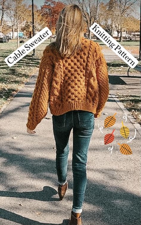 Chunky Cable Sweater Pattern, Winter Sweater Knitting Pattern, Easy Cable Knit Sweater Pattern Free, Knitting Pattern Sweater, Honey Sweater, Chunky Knit Sweater Pattern, Pullover Knitting Pattern, Cable Knitwear, Fall Knitting Patterns