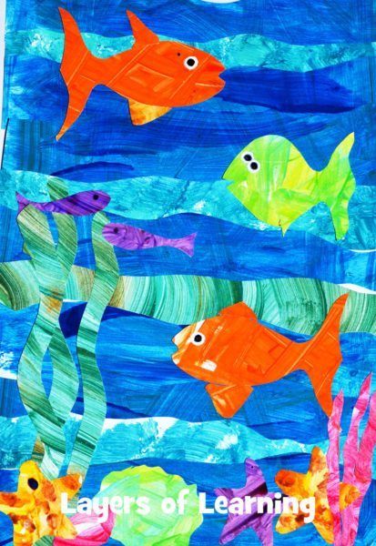 Under The Sea Elementary Art, Eric Carle Art, Ocean Art Projects, Painted Collage, Kids Collage, Seaside Art, Collage Art Projects, Paper Collage Art, Ocean Crafts