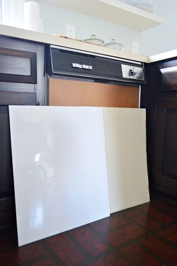 The Easiest & Fastest Dishwasher Update Ever! Here's how to change the outside panel & give your dishwasher a facelift. Diy Dishwasher Cover, Painting A Dishwasher, How To Paint Dishwasher, Dishwasher Update Diy, Dishwasher Cover Ideas, How To Cover Front Of Dishwasher, Wallpaper On Dishwasher, Ideas To Replace Dishwasher Space, Dishwasher Door Cover Diy