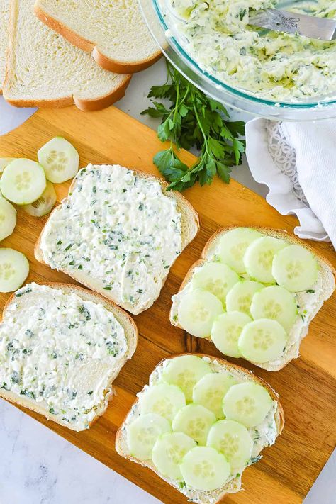 Cucumber Sandwiches are a must have for a tea party, brunch, bridal shower or baby shower. My favorite cucumber sandwich recipe has amazing flavor and is easy and simple to make. Egg Salad Sandwich Tea Party, Easy Tea Party Food Finger Sandwiches, Finger Sandwiches For Tea Party, Cucumber Sandwich Recipe, Cumber Sandwiches, Tea Sandwiches Recipes Easy, Shower Sandwich Ideas, Cucumber Tea Sandwich Recipe, Tea Party Appetizers