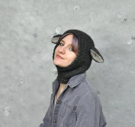 Knitted Hat With Ears, Crochet Hat Ears, Loom Knit Hat Patterns, Animal Balaclava, Knit Animal Hat, Animal Hat Crochet, Balaclava With Ears, Cute Crochet Hat, Sheep Hat