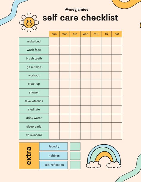 1. Get enough sleep.
 2. Eat a healthy diet.
 3. Exercise regularly.
 4. Spend time in nature.
 5. Connect with loved ones.

Prioritize your self-care and live a happier, healthier Daily To Do List Ideas For Students, Sorayahylmi Checklist, Brushing Teeth Tracker, Self Care Savings Tracker, Selfcare Day Checklist, Self Care Template Free Printable, Self Care Checklist For Women, Day Routine For Students, Self Care Checklist For Teenagers