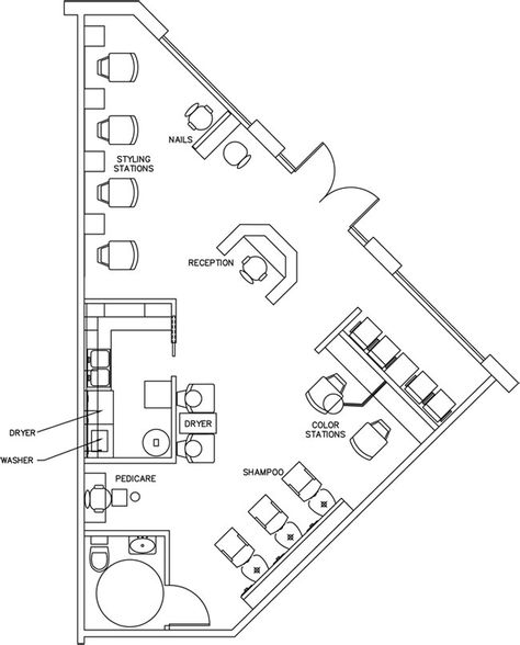 Beauty Salon Floor Plan Design Layout - 890 Square Foot Salon Blueprint Layout, Small Hair Salon Decor, Beauty Salon Plan, Beauty Salon Floor Plan, Floor Plan Design Layout, Small Salon Designs Layout, Salon Floor Plan, Salon Layout, Small Hair Salon