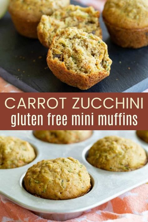 Vegetable muffins might sound like a crazy idea, but kids and adults love these Gluten Free Carrot Zucchini Mini Muffins as a healthy breakfast or snack! Zucchini Mini Muffins, Gluten Free Zucchini Muffins, Healthy Carrot Muffins, Carrot Zucchini Muffins, Vegetable Muffins, Mini Muffin Recipe, Gluten Free Flours, Gluten Free Vegetables, Carrot Zucchini