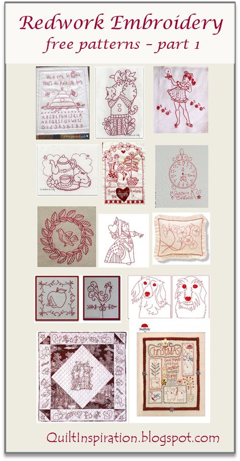 Redwork Embroidery Patterns, Redwork Patterns, Craft Things, Quilting Room, Redwork Embroidery, Red Thread, Needle Point, Diy Quilt, Embroidery Patterns Free