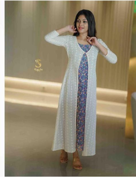 Hakoba Frocks For Women, Coat Model Kurtis, Hakoba Kurta Designs, Organza Kurti Designs Latest, Organza Kurti Designs, Churidar Design, Shrug Design, Long Skirt Top Designs, Organza Kurti