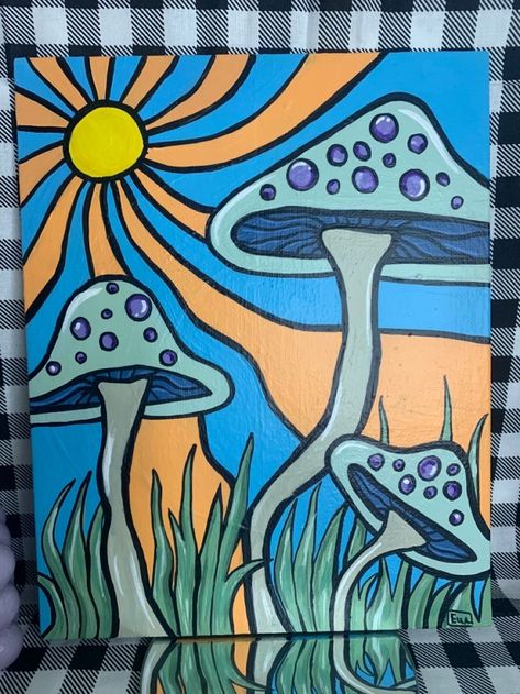 Mushroom Painting Ideas Trippy, Painting Ideas On Canvas Aesthetic Simple, Easy Painting Ideas Mushrooms, Mushroom Art Canvas, Easy Trippy Canvas Painting Ideas, Trendy Acrylic Paintings, Canvas Painting Ideas People, Acrylic Paint Doodles, Trippy Wall Art Ideas Easy