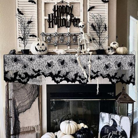 Amazon.com: FunisFun Halloween Fall Thanksgiving Lace Fireplace Mantle Scarf Cover, Cloth Runner Door Window Curtain Kitchen Decorations Gothic Festival Party Decor (Bat, Bat, 20*80") : Home & Kitchen Mantel Scarf, Mantle Scarf, Door Window Curtain, Halloween Fireplace, Curtain Kitchen, Halloween Mantle, Curtain For Door Window, Kitchen Decorations, Orange Tones