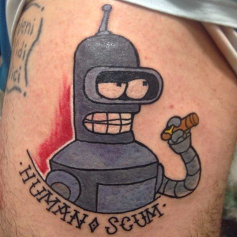 Bender Tattoo, Futurama Robot, Bender Futurama, Robot Cartoon, Futurama, Skull Tattoo, Tattoos