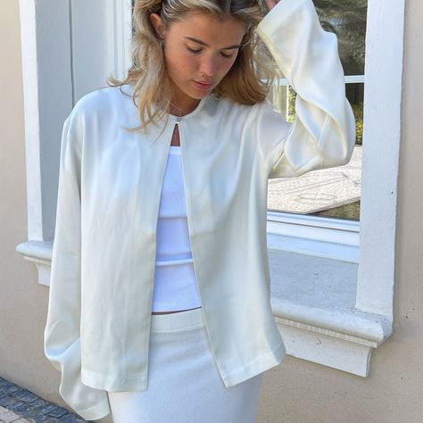 Brand New With Tags Djerf Avenue ‘Dream Cardigan In Cloud’ It’s A Super Soft Satin Like Material Djerf Avenue Cardigan, Cloud Cardigan, Djerf Style, Matilda Djerf Style, Cupro Fabric, Djerf Avenue, Matilda Djerf, Cream Cardigan, Stockholm Fashion