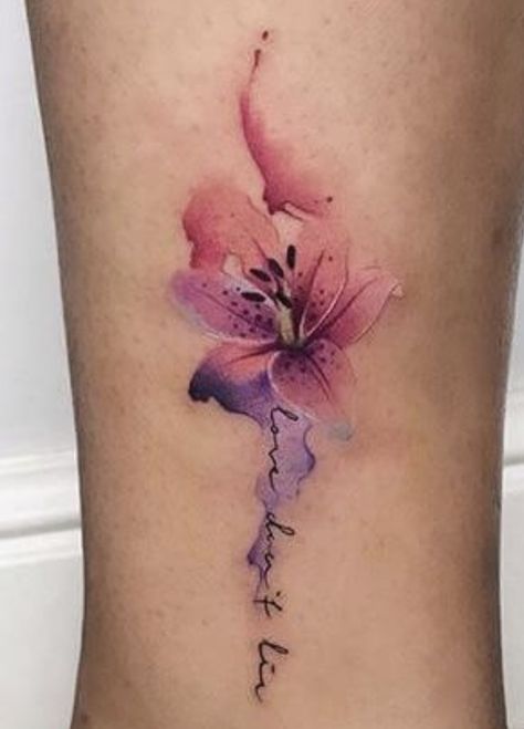 Stargazer Lily Tattoo, Fierce Tattoo, Butterfly Tattoos On Arm, Lillies Tattoo, Purple Tattoos, Bright Tattoos, Hibiscus Tattoo, Ankle Tattoos For Women, Watercolor Tattoo Flower