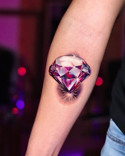 Colored Diamond Tattoo, Rose Diamond Tattoo, Diamond Tattoo Designs Men, 3d Diamond Tattoo, Diamond Tattoos For Women, Pink Diamond Tattoo, Diamond Tattoo Designs For Women, Diamond Tattoo Design, Diamante Tattoo