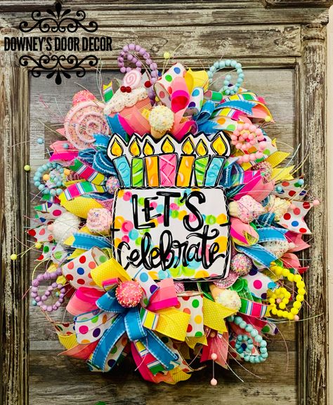 Birthday Wreaths For Front Door, Birthday Wreath Diy, Birthday Wreaths, Crafts Wreaths, Children Ministry, Birthday Door, Birthday Wreath, Deco Mesh Wreaths Diy, Birthday One