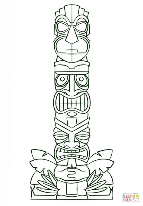 Totem Poles Diy, Tiki Sketch, Totem Pole Drawing, Tiki Pole, Totem Pole Art, Tiki Tattoo, Tiki Faces, Tiki Man, Native American Totem