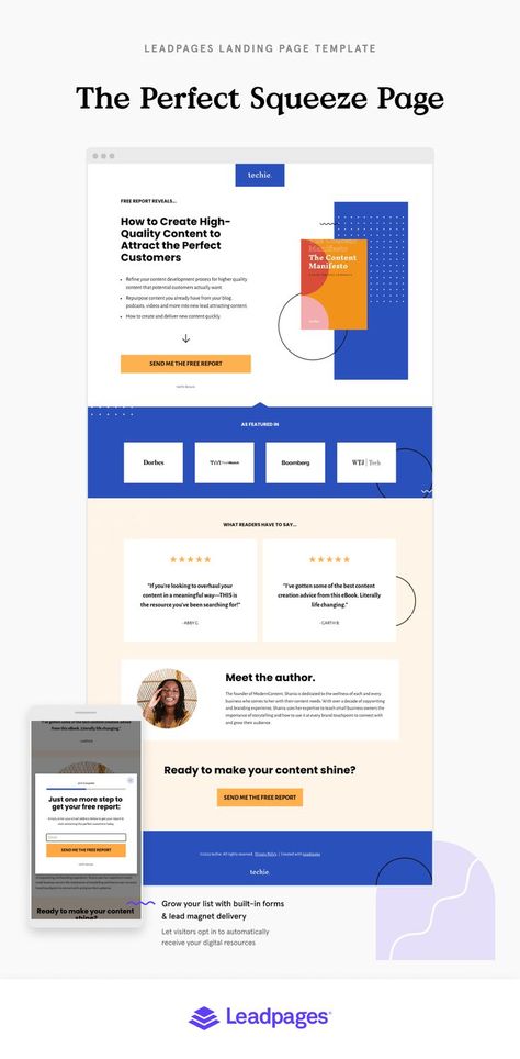 Lead Magnet Landing Page, Landing Page Template, Lead Magnet, Sales Funnels, Squeeze Page, Quality Content, Page Template, Lead Generation, Website Template