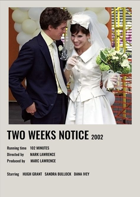 Polaroid movie poster Two Weeks Notice Movie Poster, Two Weeks Notice Movie, Films Wallpaper, Minimalistic Polaroid Poster, Sandy Bullock, Polaroid Movie Poster, Two Weeks Notice, Movies To Watch Teenagers, British Movies