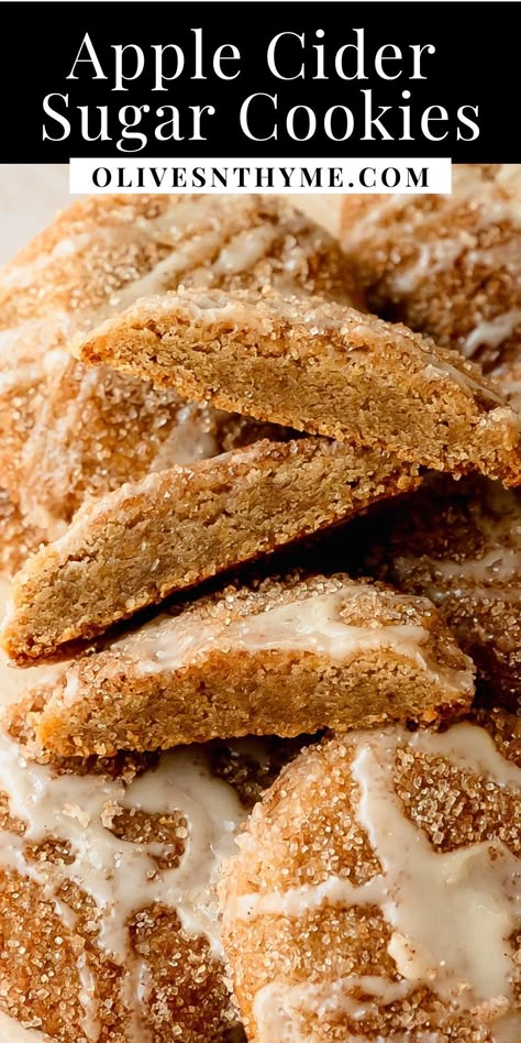 Easy Apple Cider Cookies, Caramel Apple Cider Cookies Recipes, Apple Cider Cookie Bars, Gluten Free Apple Cider Cookies, Simple Fall Food Ideas, Dessert For When Your Sick, Apple Cider Donut Bars, Apple Toffee Cookies, Apple Pie Spice Cookies