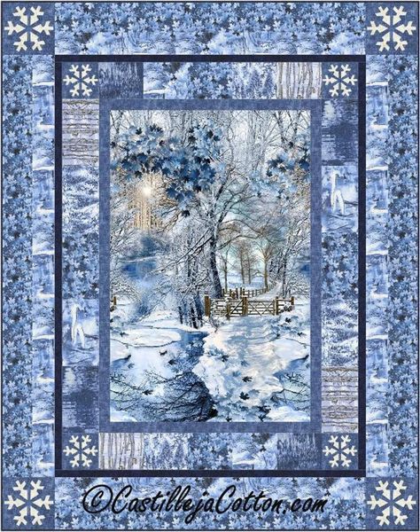 Scenic Snow Fall Quilt Pattern 4910-1 | Craftsy Quilt With Panel, Panel Quilts Ideas Layout, Panel Quilts Ideas, Quilt Panel Patterns, Quilts From Panels, Christmas Panels, Panels For Quilting, Quilts Using Panels, Framed Quilt