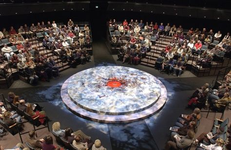 Circle platform inspiration In The Round Stage, Round Stage Design, Theatre In The Round, Round Stage, Elizabethan Theatre, Theatre Seats, Theatre Hall, Arena Stage, Ashland Oregon