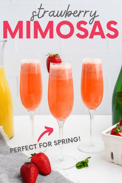 Pink Mimosa Recipe Champagne, Strawberry Lemonade Mimosa, Blushing Mimosa Recipe, Strawberry Mimosa Recipe, Strawberry Mimosa Recipe Champagne, Strawberry Mimosas, Peach Mimosa Recipe Champagne, Brunch Potluck, Mimosa Ingredients