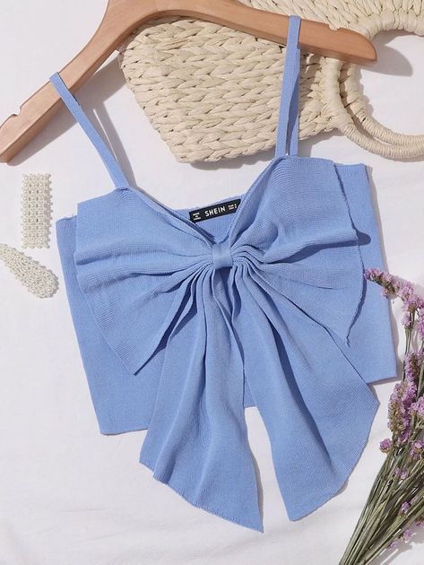 Big Bow Front Crop Cami Top | SHEIN USA Bow Tops Outfit, Bow Crop Tops, Korean Tops, Trendy Fashion Tops, Women Tank Tops, Crop Top Outfits, Summer Tank, Cami Crop Top, Big Bow