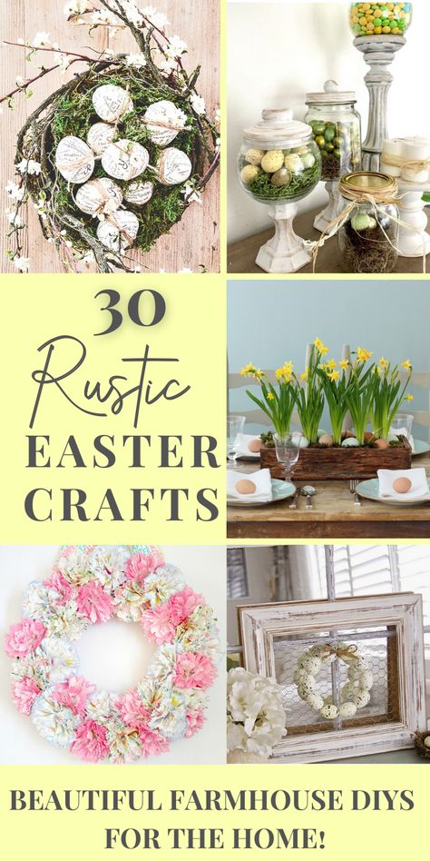 Easter Florals Diy, Easter Diy Decorations, Easy Easter Decor, Homemade Easter Decorations, Farmhouse Diy Projects, Rustic Easter Decor, Easter Wall Art, Easter Crafts For Adults, Easter Arrangement