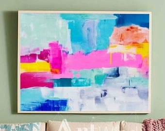 Color Abstract Art, Geometric Artists, Color Abstract, Colorful Abstract Art, College Apartment, Linen Canvas, Art Trends, Abstract Canvas Painting, Handmade Oil