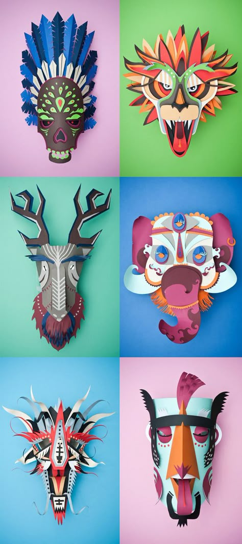 Graphical Carnaval by INK studio , via Behance Classe D'art, Middle School Art Projects, Art Mask, Art Lessons Middle School, Symmetry Art, Paper Mask, Paper Illustration, Paper Animals, School Art Projects