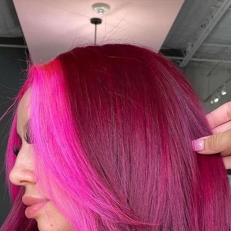 PRAVANA on Instagram: "⚡ shocking 🍓 STRAWBERRY ⚡ this color block + color + placement = 🤩 @glamxodaliz giving us ALL THE PINK FEELS with this look using PRAVANA VIVIDS Neon Pink for the front and Wild orchid, Magenta and Garnet for the back. 💗 #pravana #pravanavivids #hairtransformation #hotpinkhair #magentahair #pinkhair #vividpinkhair #pinkhairinspo #pinkhairtrends" Cinnamon Hair Colors, Cinnamon Hair, Magenta Hair, Pravana Vivids, Hot Pink Hair, Fabulous Hair, Block Color, Wild Orchid, Hair Transformation