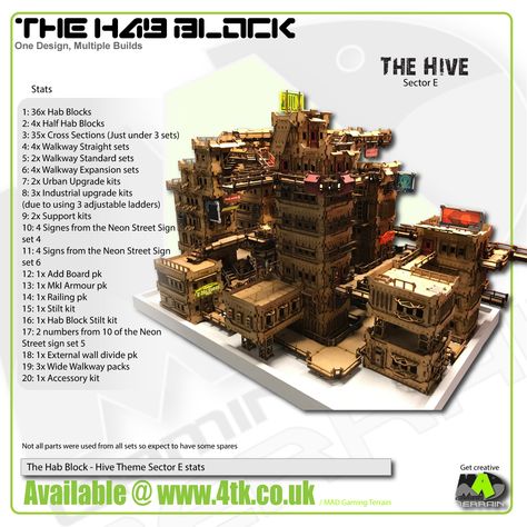 The Hive from MAD Gaming Terrain. Completely modular (Magnetised) and is constructed from Hab Blocks, Walkways and up-grade kits. 3mm MDF Gaming Terrain designed for 28mm Tabletop Wargaming Scifi Terrain, Infinity Terrain, Cyberpunk Building, Mdf Terrain, Miniature Making, Sci Fi Building, Miniature Terrain, Wargaming Table, Warhammer Terrain