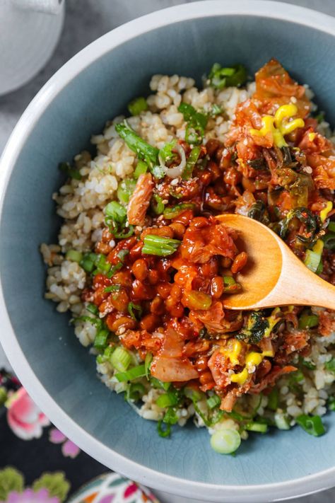 Spicy Natto Bowl (Korean Style) | Pickled Plum Spicy Korean Sauce, Natto Recipe, Korean Sauce, Spicy Korean, Asian Inspired Dishes, Vegetarian Chili, Vietnamese Recipes, Healthy Dishes, Easy Healthy Dinners