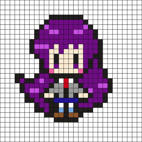 Perler Bead Anime Patterns, Ddlc Pixel Art, Basil Omori Perler Beads, Doki Doki Literature Club Perler Beads, Pjsk Perler Beads, Fnaf Vanny Perler Beads, Ddlc Perler Beads, League Of Legends Perler Beads, Anime Perler Bead Patterns