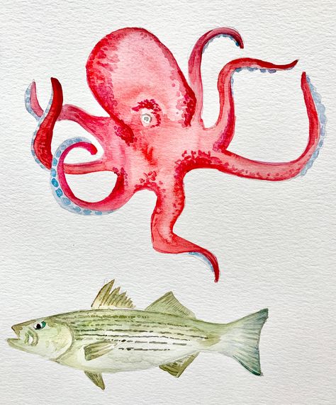 A closer look at some of our recent custom illustrations! . . . . #customart #octopus #fish #sealife #oceancreatures #watercolor #watercolorbystudior #etsy #watercoloretsy #etsybuisness Sea Creature Painting, Cute Octopus Drawing, Watercolour Octopus, Watercolor Fish Painting, Watercolor Sea Creatures, Sealife Watercolor, Watercolor Octopus, Octopus Watercolor, Fish Watercolor