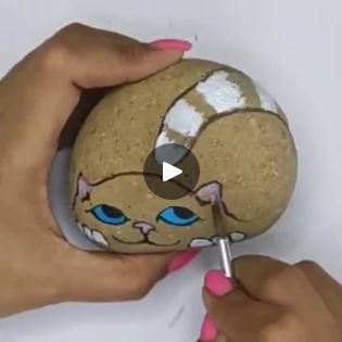 Cute Cat Painting on Rock 
I painted his whiskers later on | By Rico ArtFacebook Cute Cat Painting, Cat Rock, Painted Rock Animals, Pet Rocks, Cat Painting, Rock Painting, Painted Rocks, Cute Cat, Art Projects