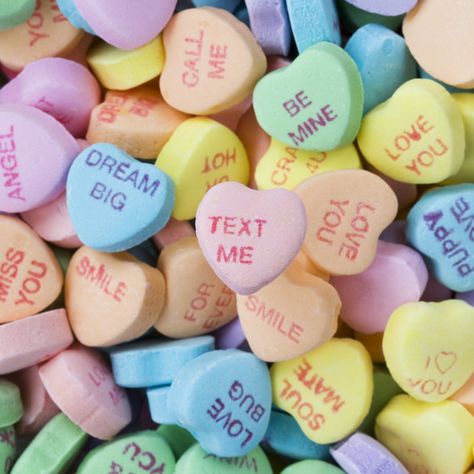 Valentines Day Hearts Candy, Candy Background, Conversation Hearts Candy, Poke Cakes, Conversation Hearts, Sprout Recipes, Candy Hearts, Valentine Candy, Converse With Heart