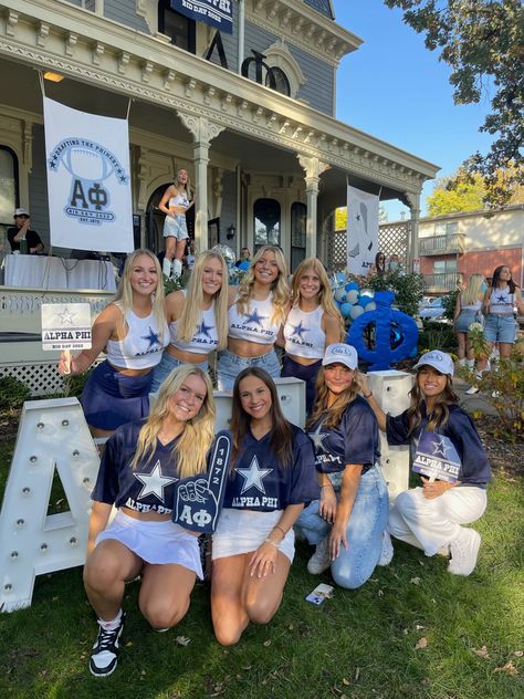 Dallas Cowboys Bid Day Theme, Drafting The Best Sorority, Nfl Bid Day Theme, Football Bid Day Theme, Bid Day Ideas, Spirit Week Themes, Sorority Work Week, Spirit Day Ideas, Dallas Cowboys Outfits