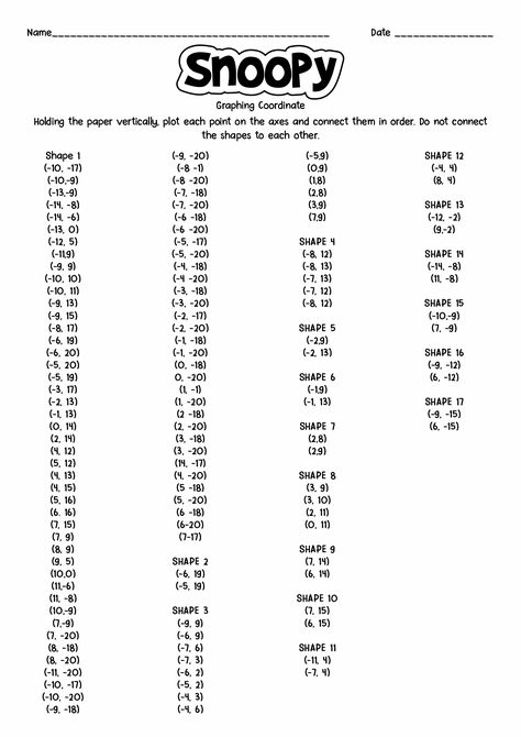 Snoopy Coordinate Graph Worksheet Coordinate Art With Points, Graphing Paper Drawing With Coordinates, Coordinate Grid Pictures, Coordinate Plane Pictures, Coordinates Math, Coordinate Plane Worksheets, Coordinate Graphing Mystery Picture, Mystery Picture Graph, Coordinate Graphing Activities