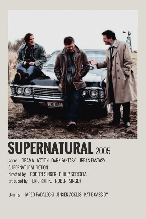 Supernatural Movie, Supernatural Poster, Poster Polaroid, Tv Show Posters, Supernatural Series, Eric Kripke, Movie Card, Supernatural Wallpaper, Supernatural Pictures