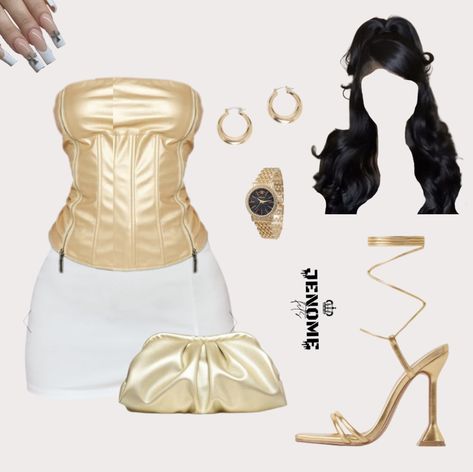 Gold birthday outfit| gold corset outfit| corset outfit ideas| mini skirt outfit idea| dinner outfit gold| Gold Baddie Outfits, Gold Birthday Outfit Black Women, Dinner Outfit Baddie, Gold Corset Outfit, Gold Outfit Black Women, Corset Mini Skirt Outfit, Dinner Birthday Outfit, Birthday Outfit Baddie, Baddie Dinner Outfits