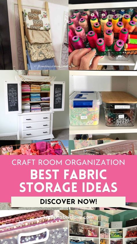 Maximize your sewing room with these fabric storage ideas! Find creative ways to store fabric yardage and scraps using shelves, baskets, and pegboards. Organize sewing supplies with quilt room storage hacks and closet room organizers. From fabric organization storage ideas to small sewing room solutions, these tips are perfect for creating a tidy and inspiring craft room. Start organizing fabric today and turn your sewing space into a dream workspace. Best Ways To Store Fabric, Fabric Bolt Storage Ideas, T Shirt Storage Ideas Craft Rooms, Slat Wall Organization Craft Rooms, Organizing Quilting Fabric, How To Store Thread, Sewing Room Fabric Organization, Ways To Store Fabric In Sewing Room, Organizing Sewing Room Ideas