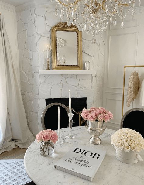 In this chateau inspired home tour, we'll visit the stunning home of Lex Pyfrom and go over her French-inspired home decor. French Chateau Style Homes Interior, French Glam Decor, Chateaux Wedding, French Modern Decor, French Details, French Provincial Table, Monochromatic Illustration, French Rustic Decor, Reception Decorations Wedding