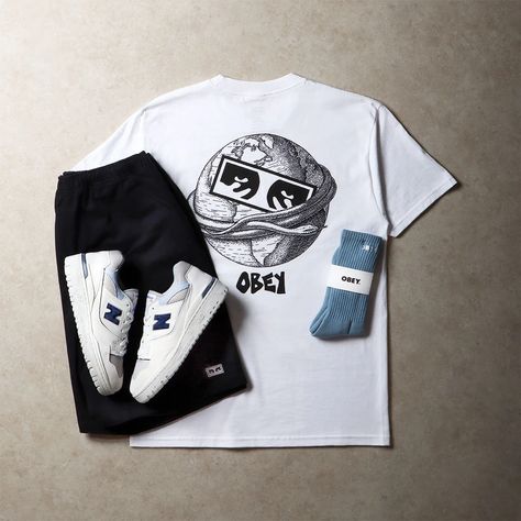 Inventory - 226 - Obey - New Balance – Urban Industry Bold Socks, Shepard Fairey Obey, The Ouroboros, Streetwear T Shirts, Andre The Giant, Obey Clothing, Twill Shorts, Streetwear Tshirt, New Release