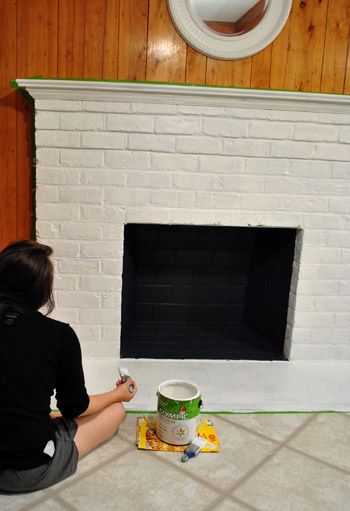 How To Prep, Prime, And Paint A Brick Fireplace | Young House Love Painting Brick Fireplace, Painting Brick, White Brick Fireplace, Fireplace Redo, Painted Brick Fireplace, Painted Brick Fireplaces, Fireplace Update, Wonderful Husband, Brick Fireplace Makeover