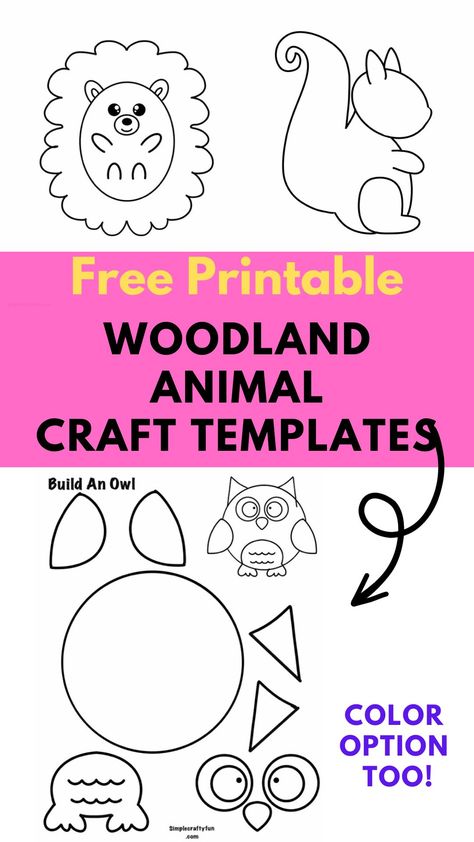 free printable templates for woodland animal crafts Woodland Animal Applique Templates, Forest Theme Crafts Preschool, Diy Woodland Animals Decor, Woodland Animal Crafts For Toddlers, Woodland Creatures Crafts, Woodland Crafts For Kids, Forest Animals Crafts, Paper Templates Free Printable Crafts, Animal Templates Printable Free