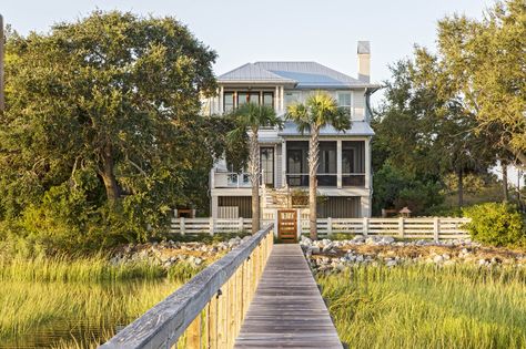 Spanish Inspired Home, Sullivans Island Sc, Coastal Color Palette, Houses In America, Elevated Home, Sullivans Island, Hgtv Dream Home, Intracoastal Waterway, The Cove