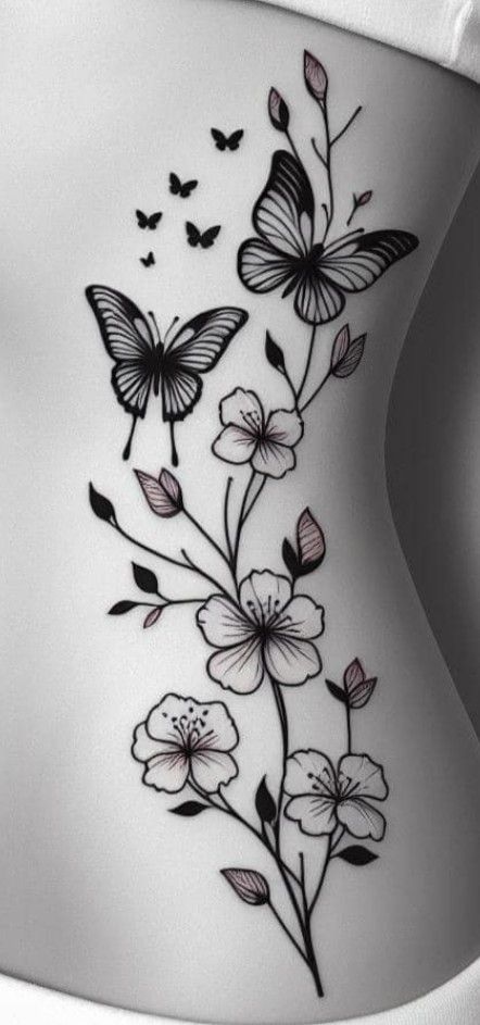 Side Tattoos Women Ribs Unique, Roses And Butterfly Tattoo, Tatoo Rose, Tattoo Borboleta, Butterfly Ankle Tattoos, Rose And Butterfly Tattoo, Earthy Tattoos, Rose Tattoos For Women, Flower Wrist Tattoos