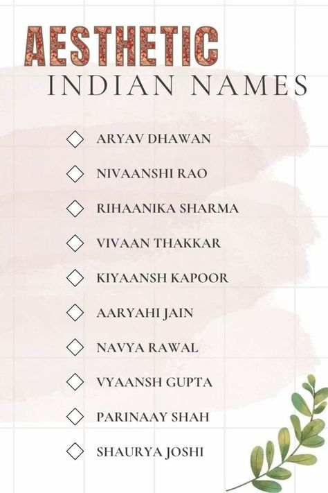 Printable List Of Aesthetic Indian Names Pretty Names Indian, Indian Last Names List, Indian Names Aesthetic, Indian Names For Girls, Indian Names For Boys, Boys Names Unique Indian, Indian Last Names, Royal Names For Girls, Rich Names