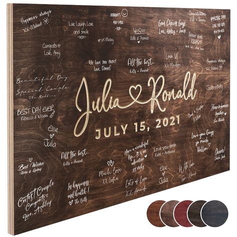 PRICES MAY VARY. Engraved Guest Book Alternative: Remember the best wishes of your wedding guests with our lovely guest book alternative. A chic addition to your wedding decoration. 4 Sizes: Available in 20X16", 26X20", or 35X24" rectangular shapes, or a 12" diameter round shape. 5 Colors: Available in 5 colors: Black, Georgian Cherry, Java, Walnut, or Mahogany. You can choose the color that match your wedding party decoration. Customizable: After clicking "Customize Now", you can select the col Wooden Guest Book Sign, Wood Guest Book Sign, Wedding Guest Signing, Wooden Wedding Guest Book, Wedding Date Sign, Rustic Wedding Decorations, Wooden Guest Book, Unique Guest Book, Personalised Guest Book