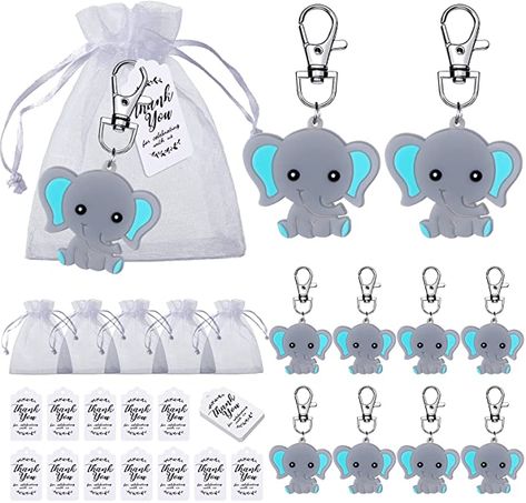 Amazon.com: 40 Sets Baby Shower Return Favor Including Elephant Keychain, Organza Bag and Thank You Paper Card for Elephant Theme Party Favor, Baby kids Shower Favors, Boys Birthday Party Supplies (Blue) : Home & Kitchen Birthday Party Souvenirs, Fest Temaer, Elephant Keychain, Boy Baby Shower Ideas, Gender Reveal Gifts, Elephant Party, Giveaway Gifts, Elephant Theme, Gender Reveal Party Decorations